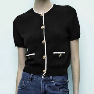 Black Short Sleeve Cardigan Top with Gold Buttons. Urban Revivo. Sz Large